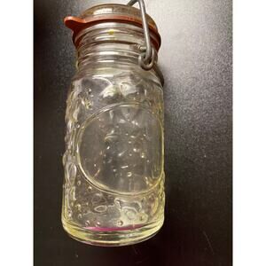 Wheaton 1.5 L Clear Glass Canister Wire Bail Lid Grape Cherry Apple Fruit Jar